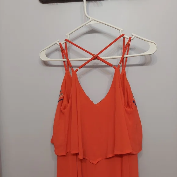 Boho flowy maxi dress embroidery criss cross back - Picture 3 of 9